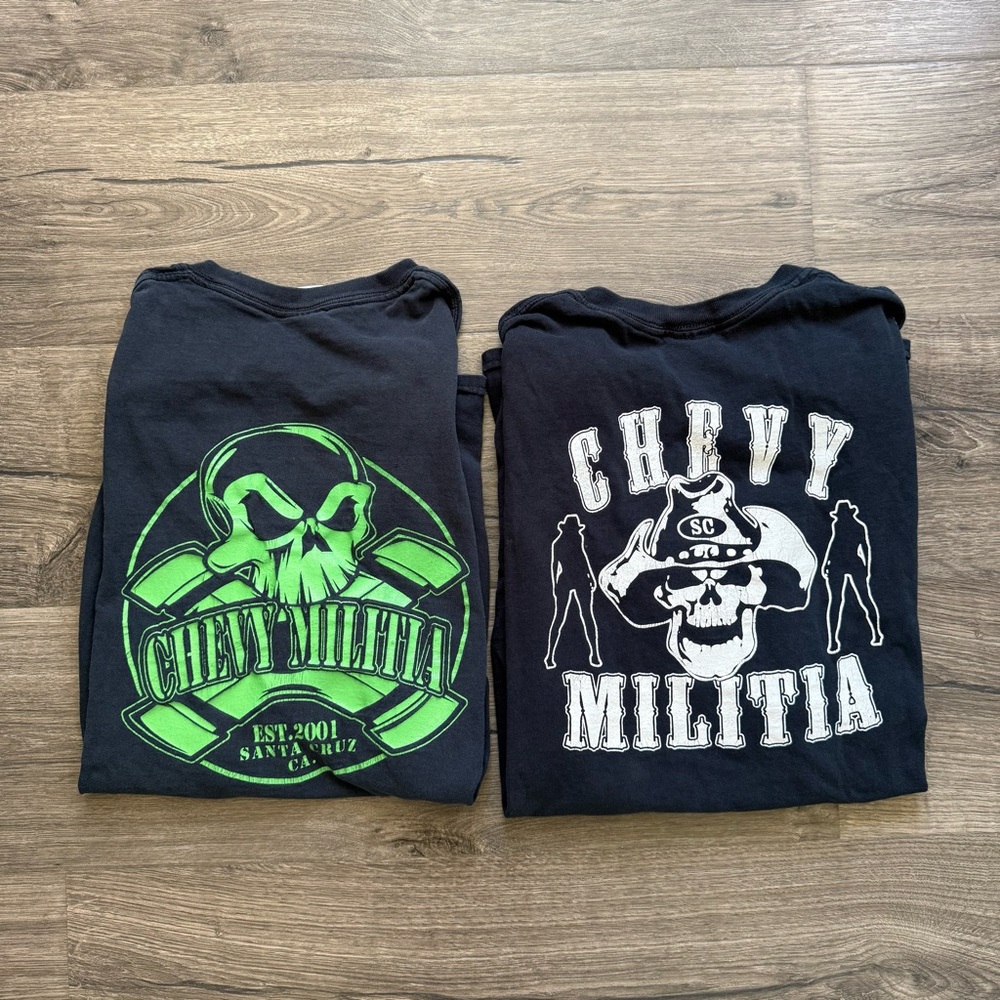 Vintage Chevy Militia Faded Black T Shirts size XL Men Bundle Lot of 2
